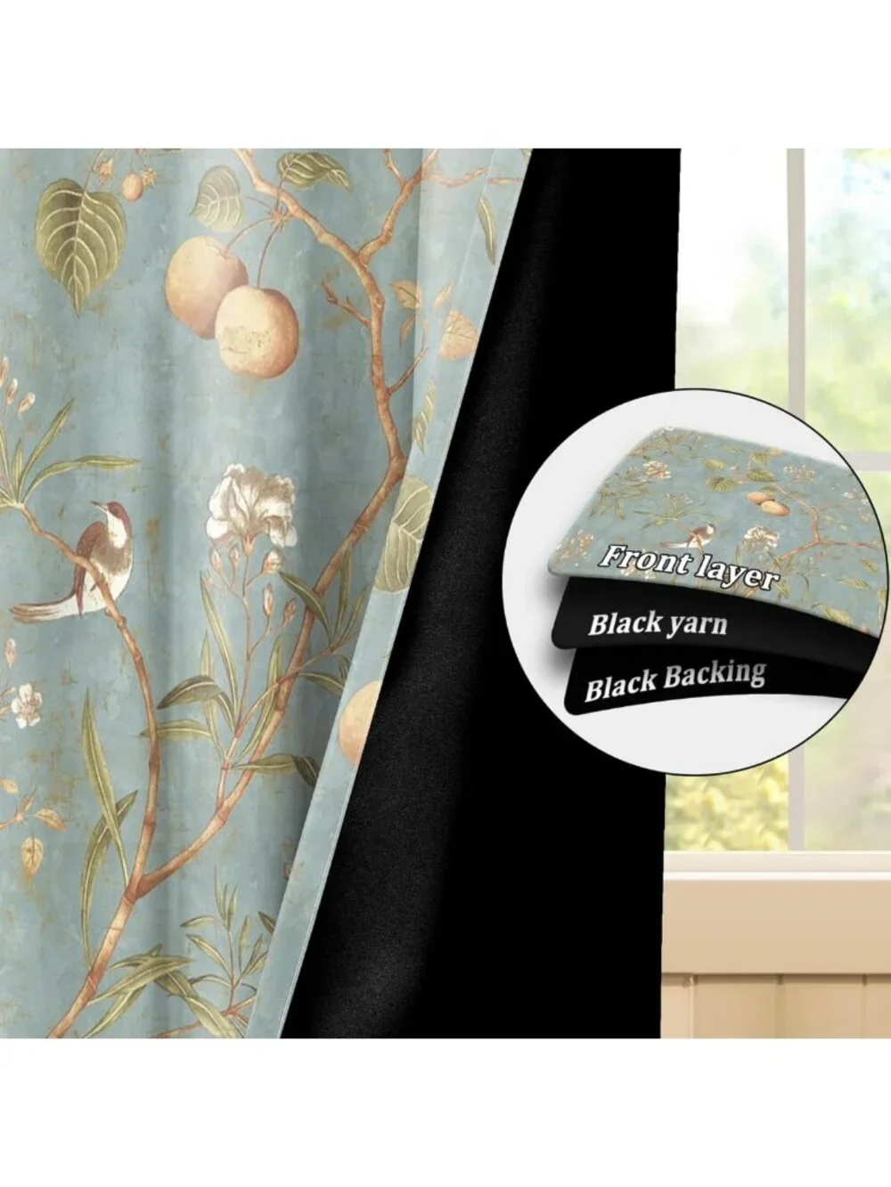 Vintage Floral Blackout Curtains 42x84 Inch, Grommet Drapes for Bedroom & Living